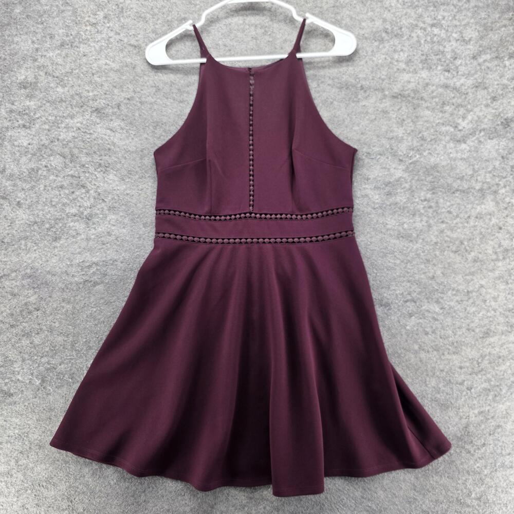 FORTUNE+IVY Dress Womens 8 Purple Fit & Flare Short Halter Strappy Crochet Lined